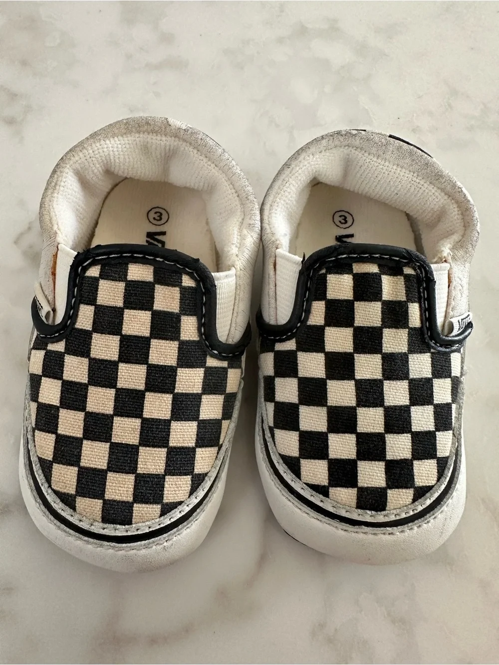 Vans Infant Classic Slip-On Checkerboard Sneakers - Black/White. Size 3